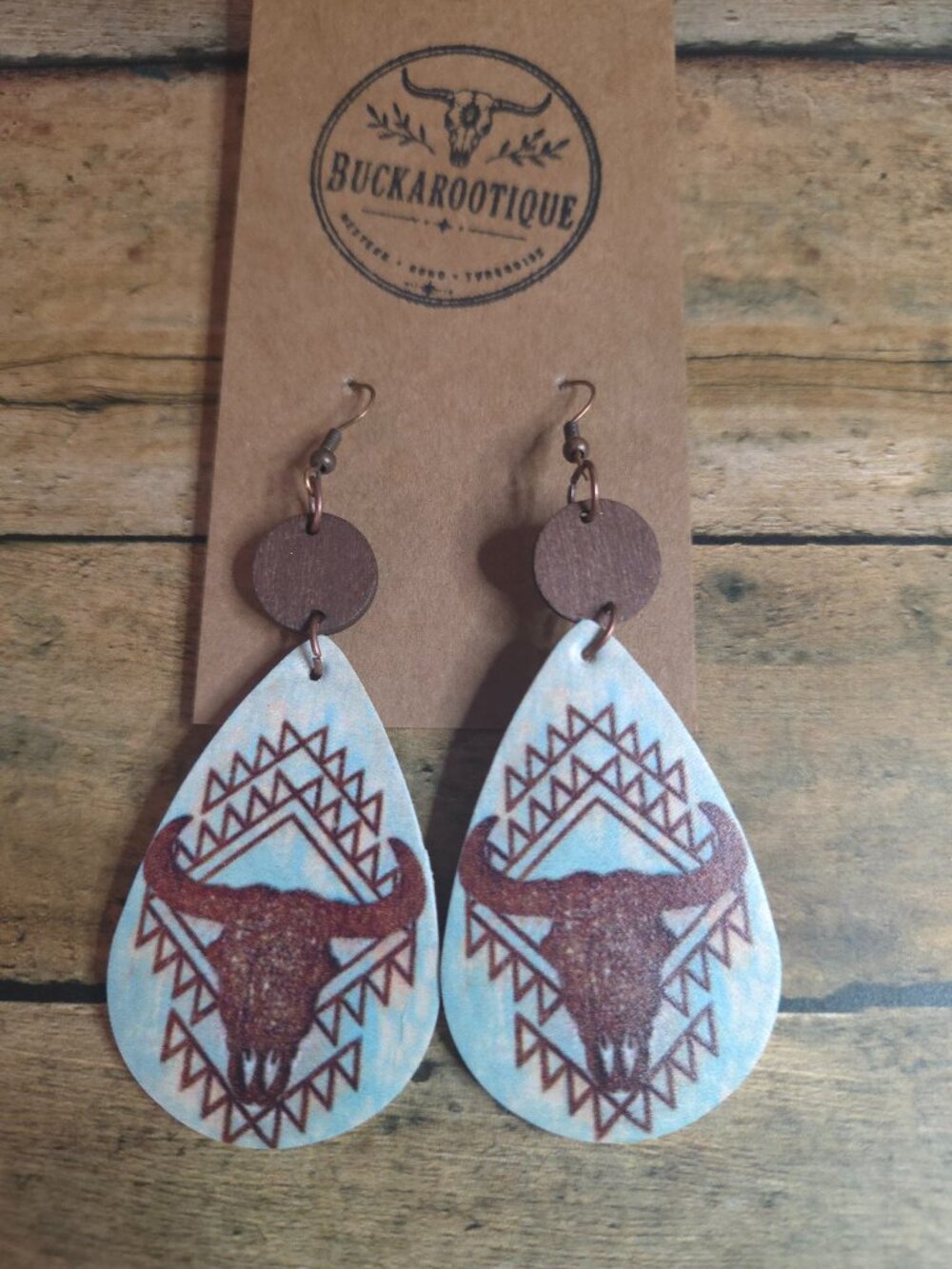 Western Bull Skull Teardrop Earrings Boho Rodeo Cowgirl Southwestern Jewelry